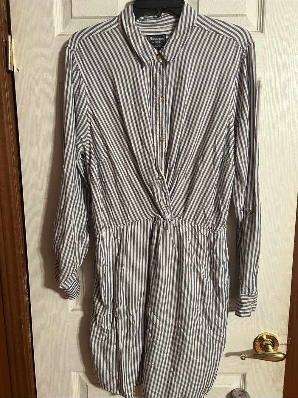 Abercrombie & Fitch Navy and White Striped Long-Sleeve Shirt Dress